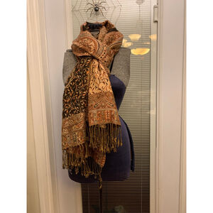 Women's Unbranded Brown Beige Paisley Fringe Scarf One Size